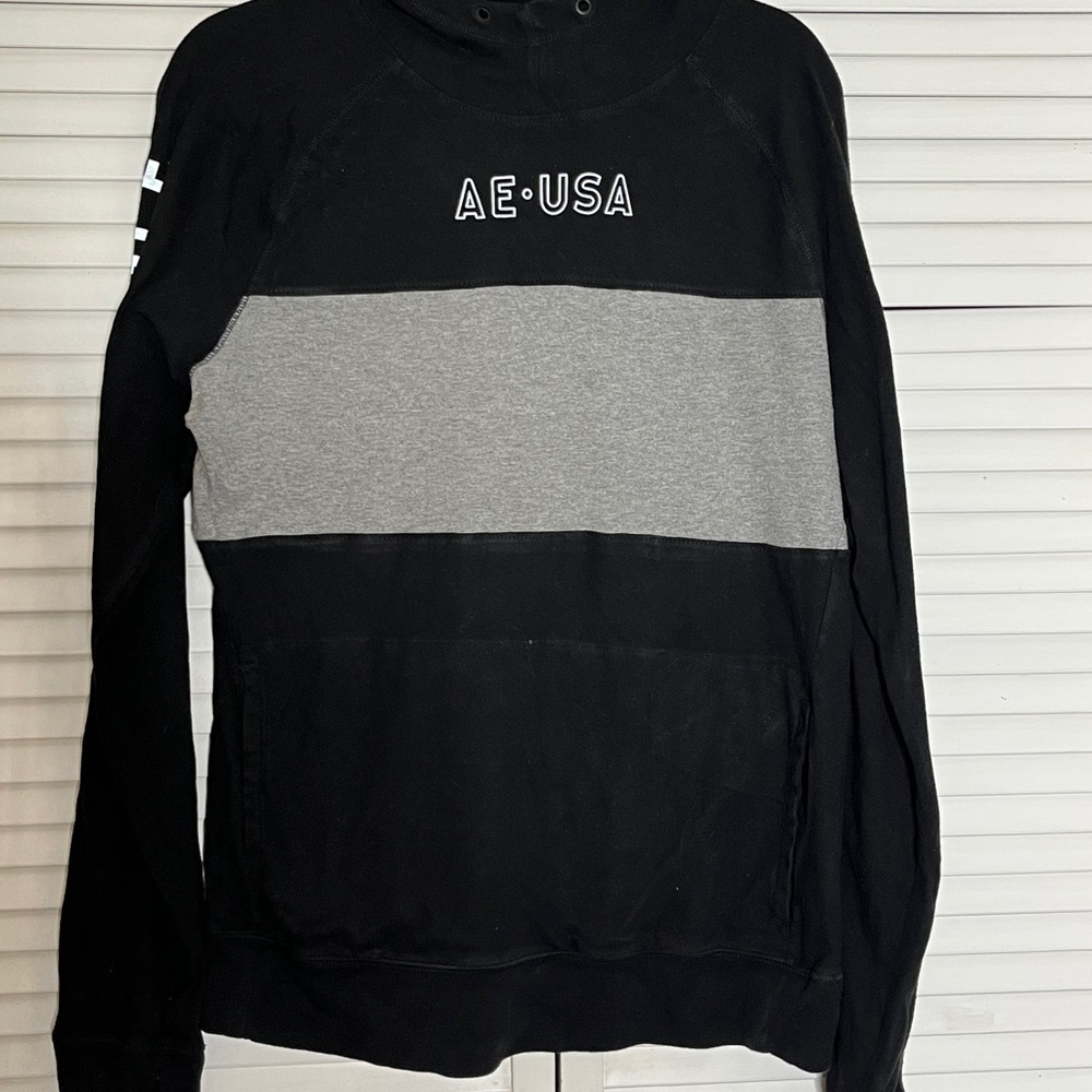 American Eagle Outfitters Black and Gray Men's Sweatshirt With Hood